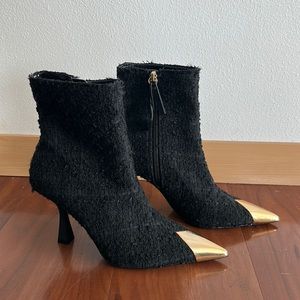 Zara tweed and gold metallic heeled boots